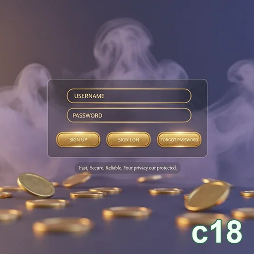 Tela de login do cassino c18 com cnpj e moedas.