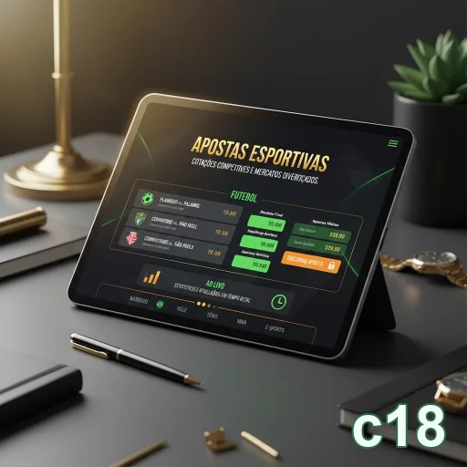 c18 mostra uma tela de tablet com cotações esportivas.