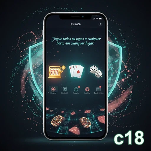Tela do c18 mostrando opções de jogos de cassino em celular.