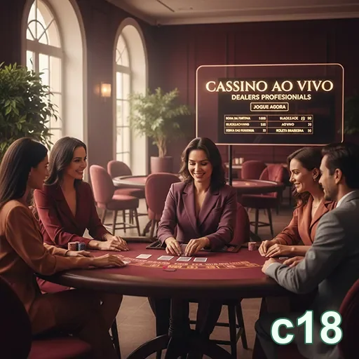 Jogadores interagem em mesa de cassino ao vivo no c18.