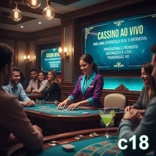 Dealer interagindo com jogadores em mesa de cassino ao vivo c18