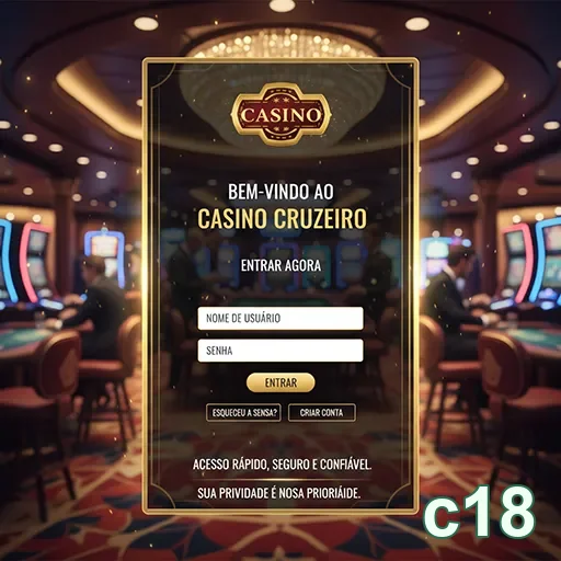 Tela de login do aplicativo c18 para Casino Cruzeiro.