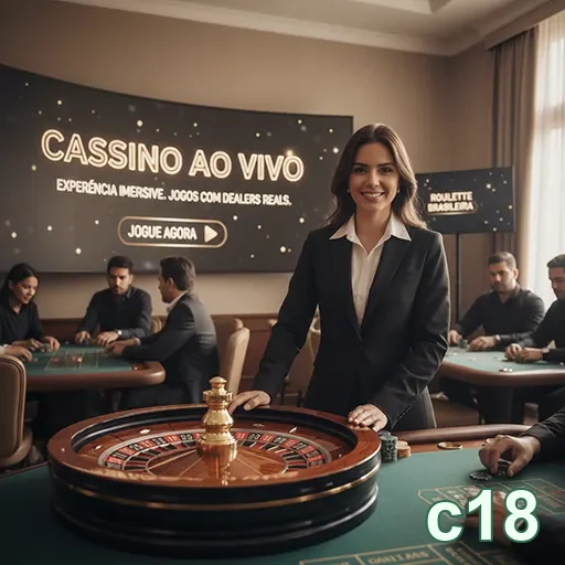 Jogadora sorridente em mesa de roleta no cassino c18.