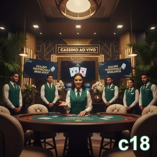 Imagem de dealers profissionais em cassino ao vivo no c18.