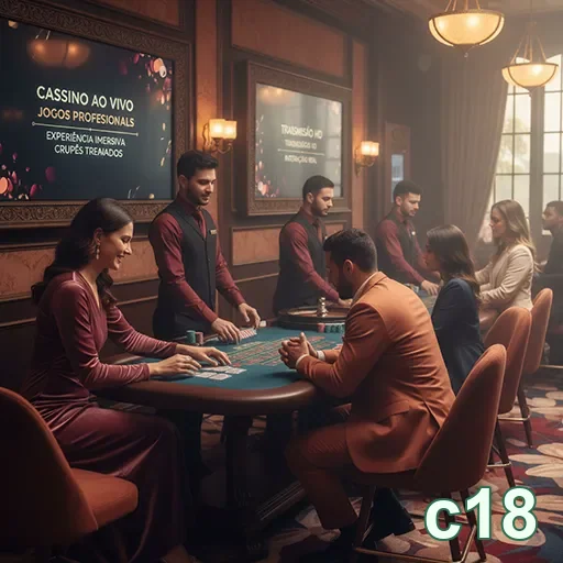 Aplicativo c18 mostrando jogadores e dealers em cassino ao vivo.