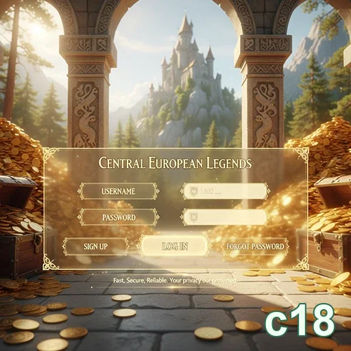 Tela de login do jogo Central European Legends no c18.