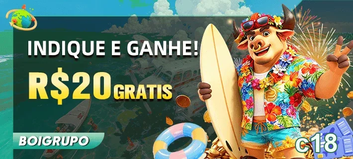 Imagem promocional do c18 com surfista e bônus de R$20 grátis.
