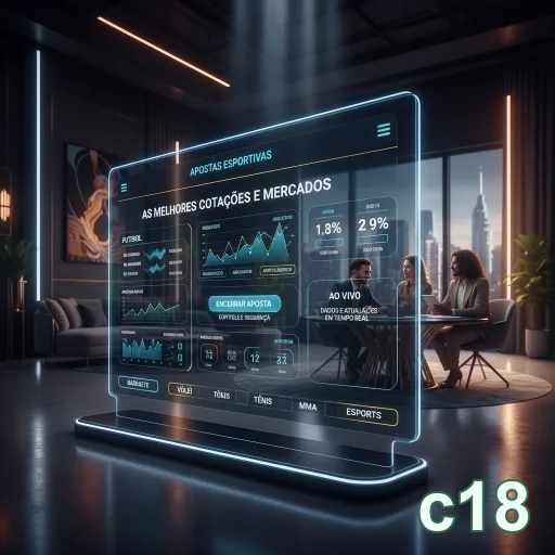 Interface da c18 destacando apostas esportivas em tempo real.