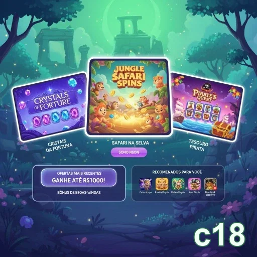 c18 exibe jogos de cassino, incluindo caça-níqueis coloridos.