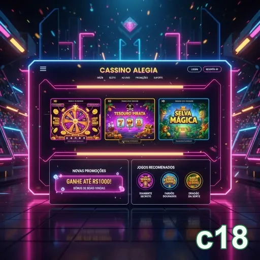 c18 interface de cassino com jogos e promoções visíveis.