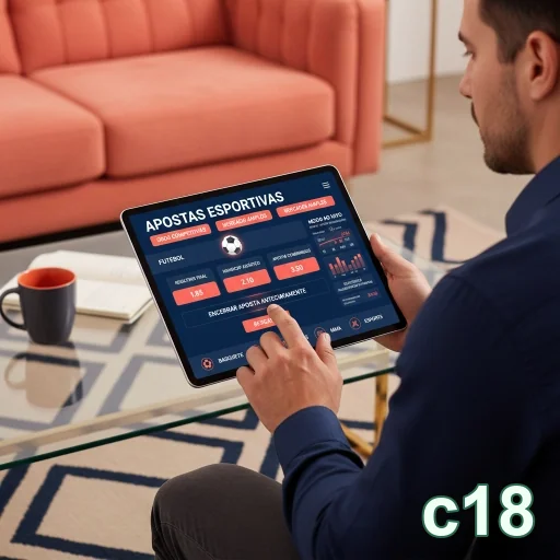 Usuário acessa apostas esportivas no site c18 em tablet.