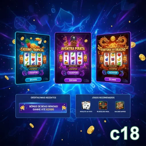 Três slots de c18: Cassino Tropical, Aventura Pirata e Fortuna do Dragão.
